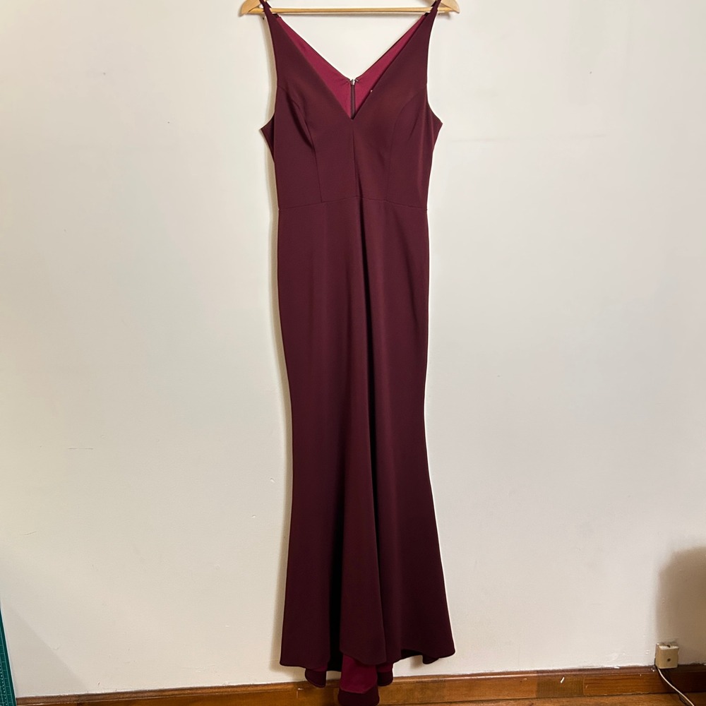 BHLDN‎ Mermaid Maxi Gown Burgundy Wine Red V-Neck Formal Dress Size 12